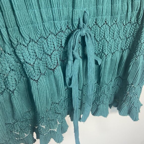 Free People Fire Island Blouse Crochet Top 3/4 Sleeve Knit Green size M Boho - Picture 5 of 12